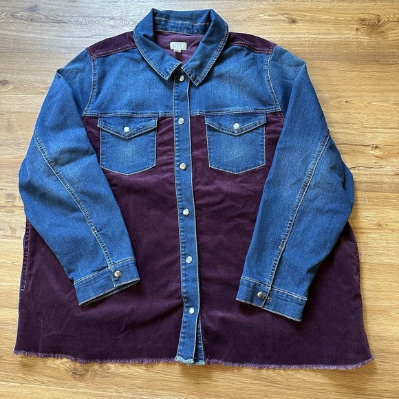 LOGO by Lori Goldstein Jackets & Blazers - LOGO Lori Goldstein Denim Corduroy Jacket Womens 2X Cowboy Fringe Color Block‎